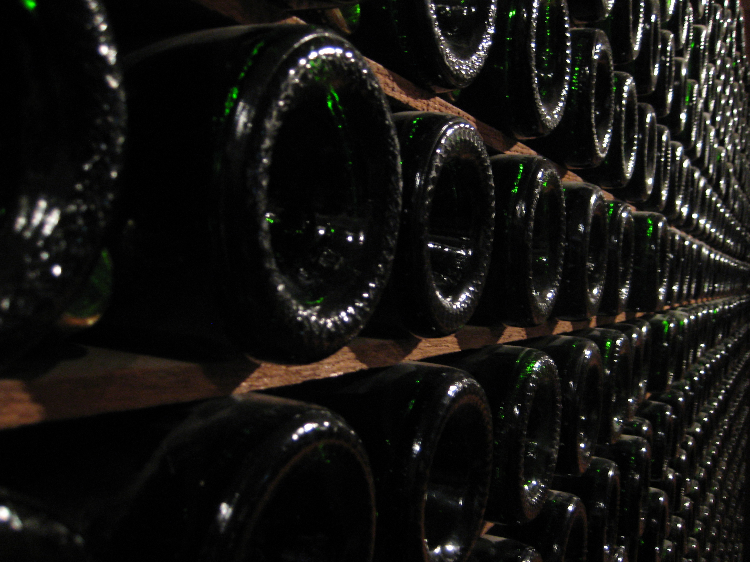 A wall of wine bottles. 